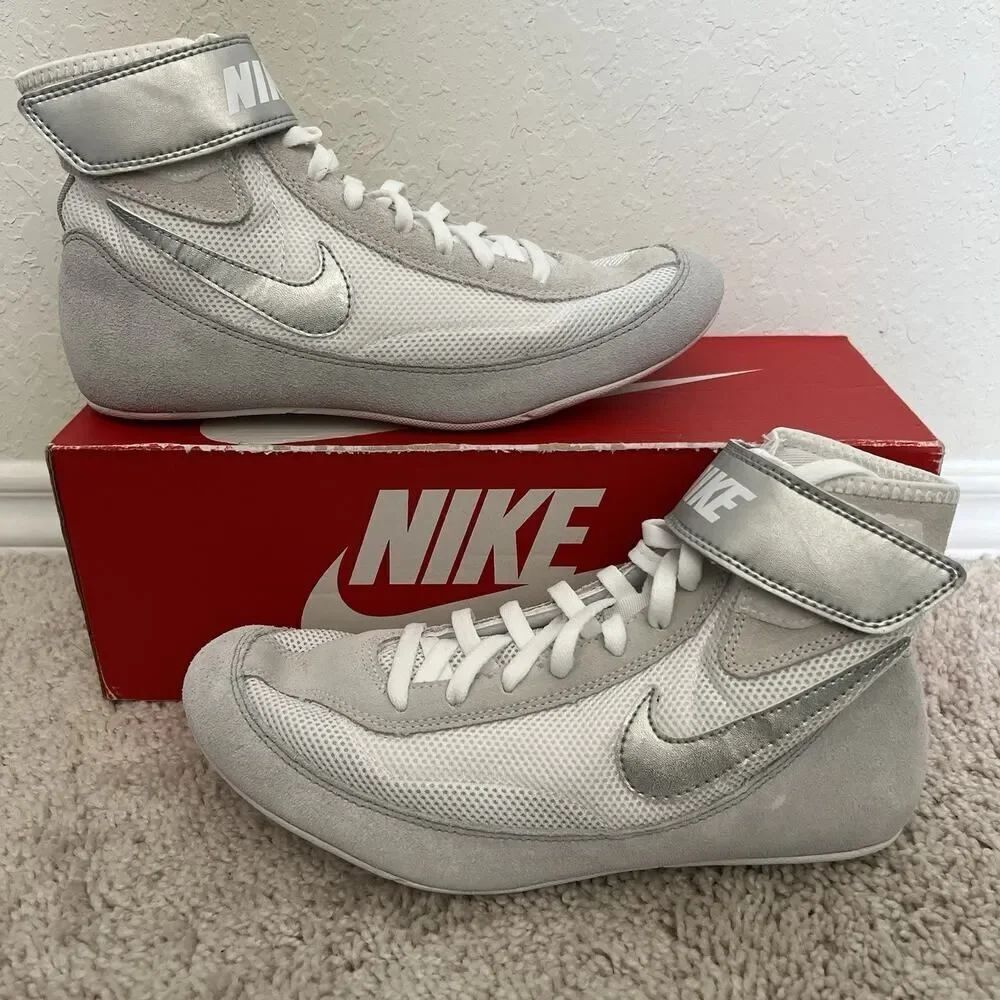 Nike SpeedSweep 7 White Metallic Silve Wrestling Shoes 366683-100 Men Size 10.5